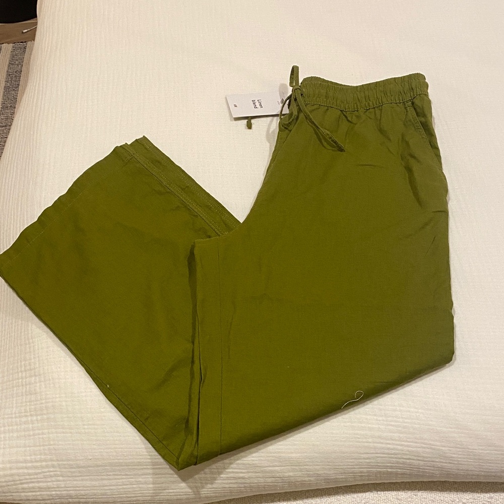 Green Wide Leg Linen Blend Pants H&M